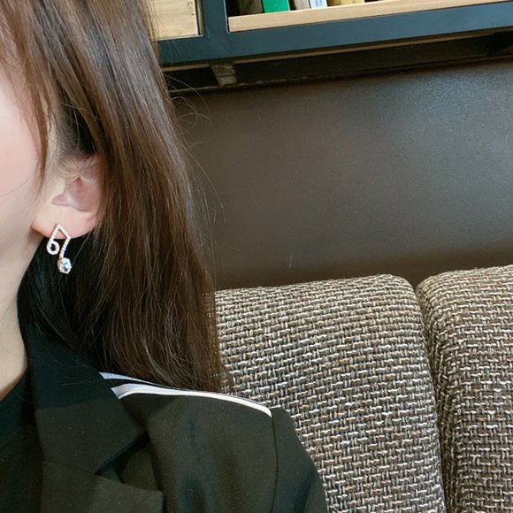 🎵💕Last one 💙Music Symbol Stud Earrings Rhinestone - Picture 11 of 13